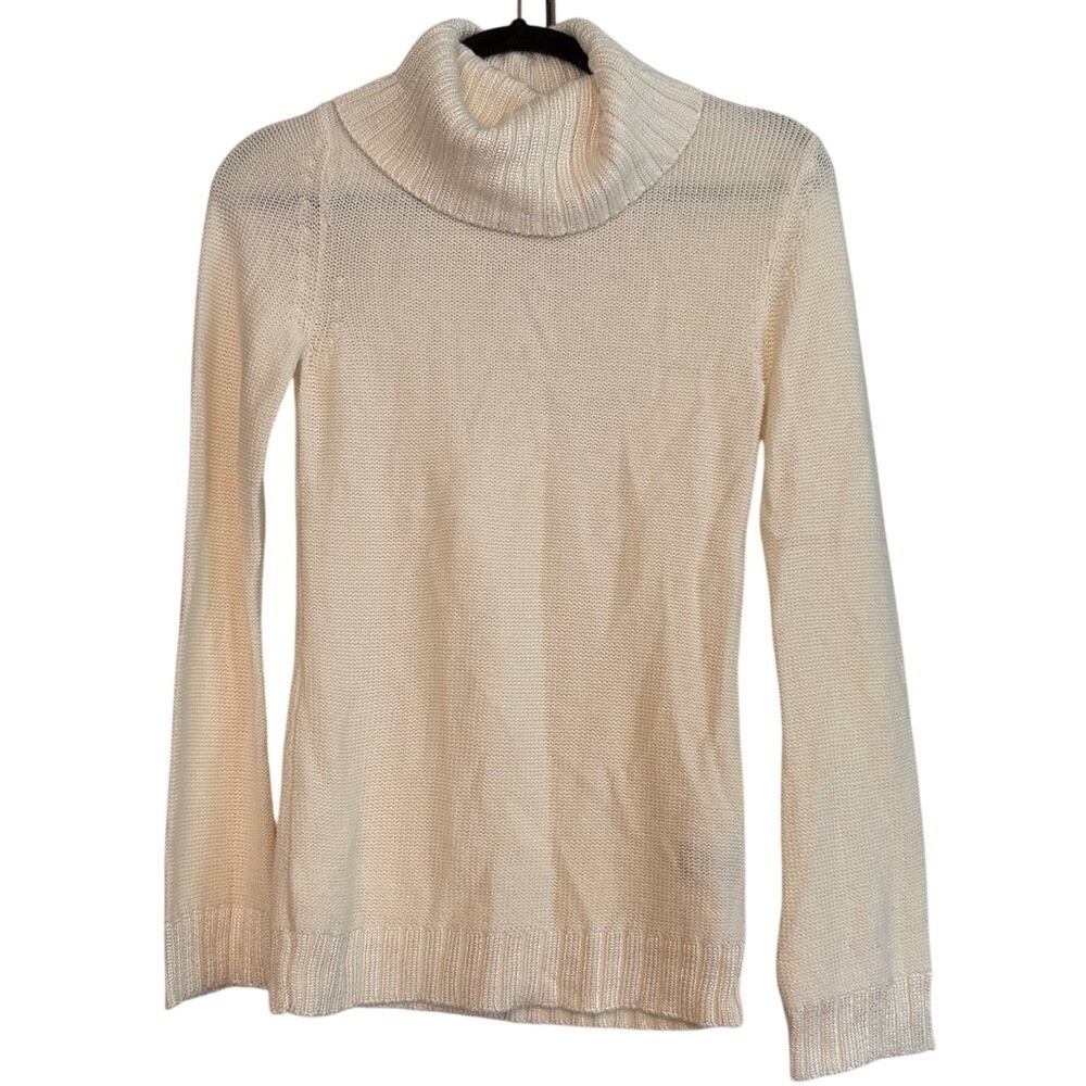 Calvin Klein Jeans Ivory White Turtleneck Ribbed Knit Sweater Minimalist M NWT